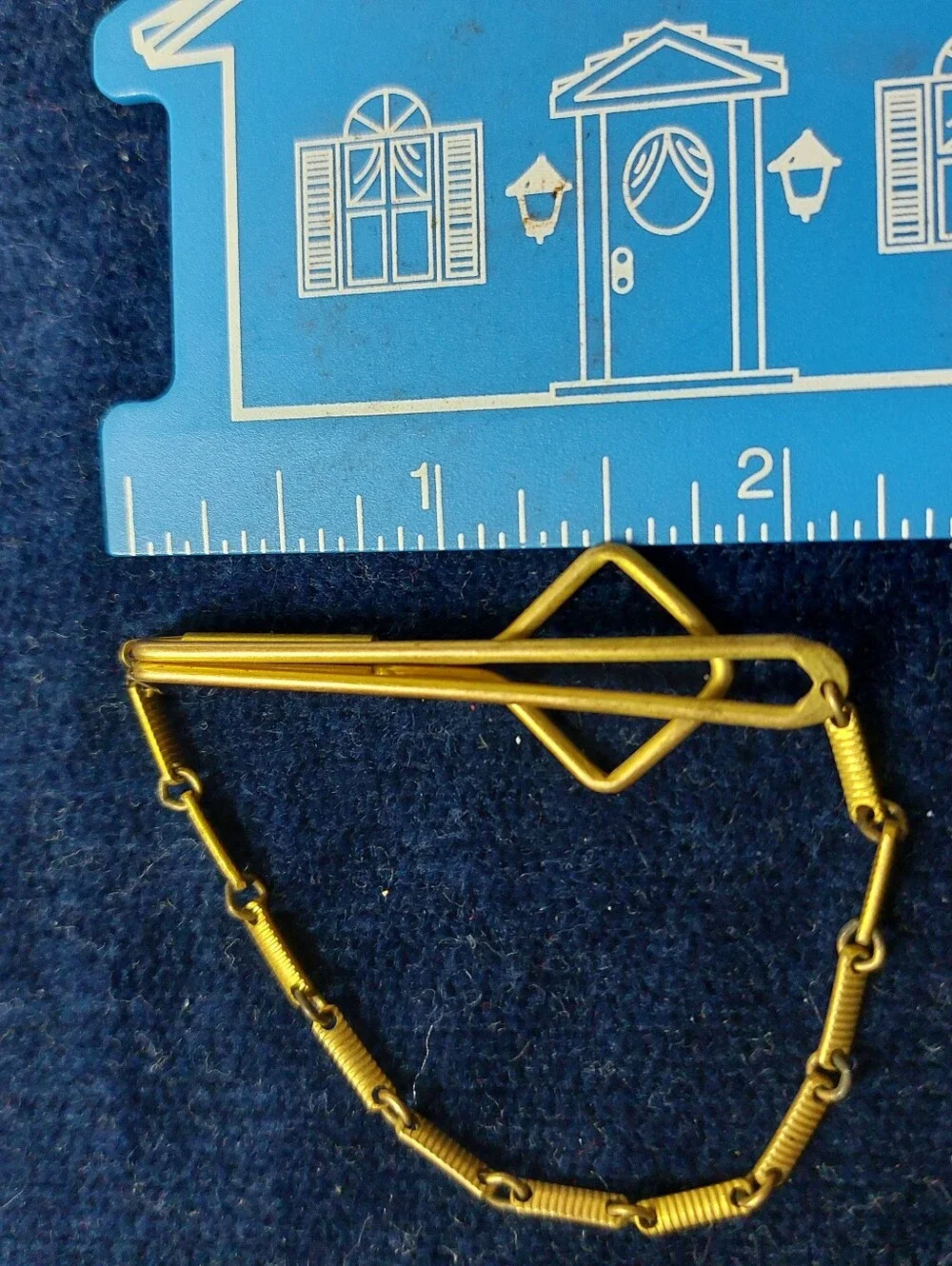 ​VTG Estate Swank Gold Tone Art Deco Geometric Tie Clip Chain Bar Pat 1865995